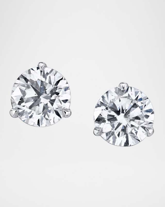 18K White Gold 3-Prong Martini Set Diamond Stud Earrings, 2.06tcw